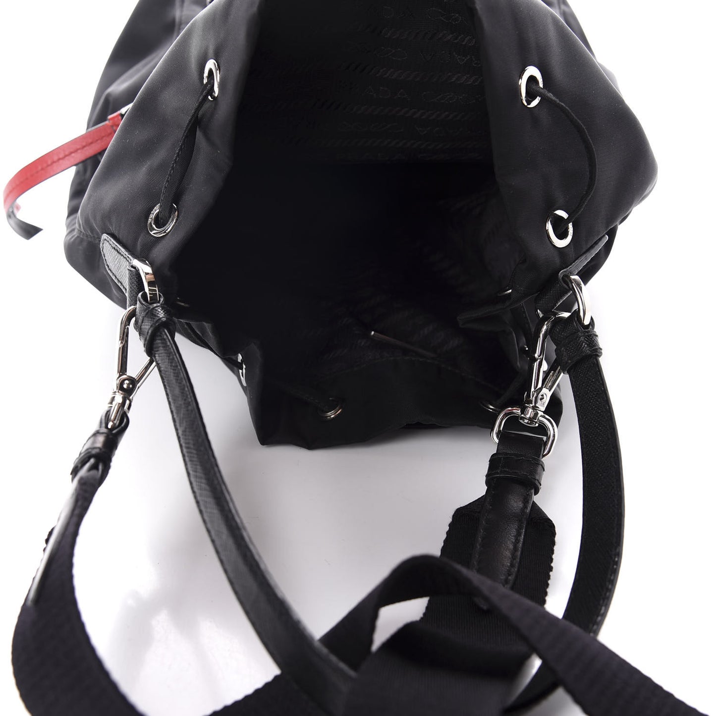 Saffiano Tessuto Nylon Mini Bucket Crossbody Bag Black