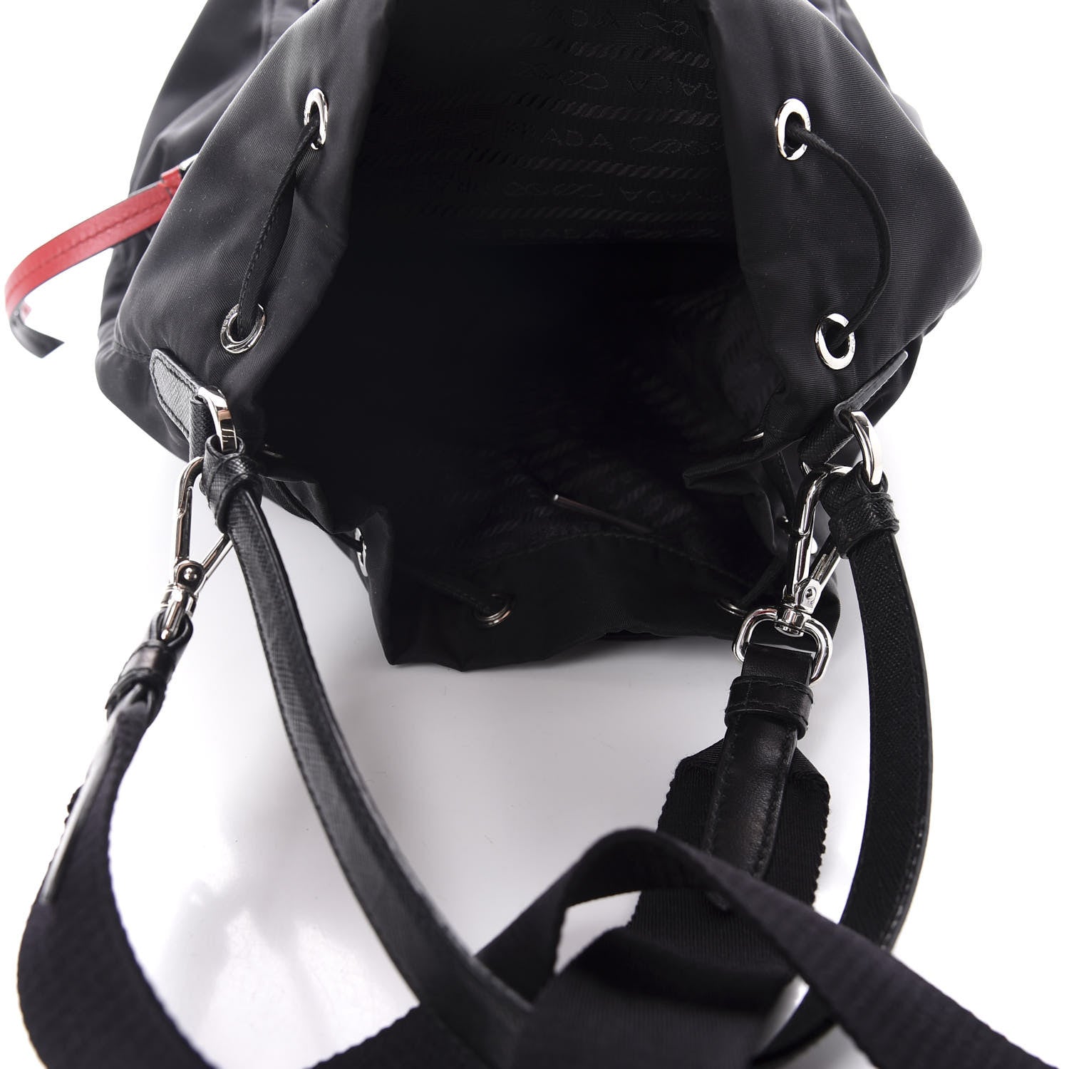 Prada Saffiano Tessuto Nylon Mini Bucket Crossbody Bag Black 5 of 11