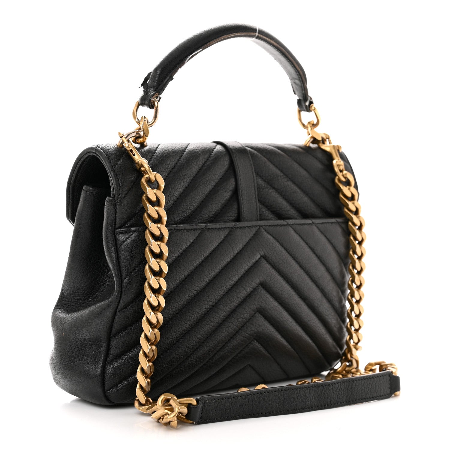 Saint Laurent Sheepskin Matelasse Chevron Monogram Medium College Bag Black 3 of 16