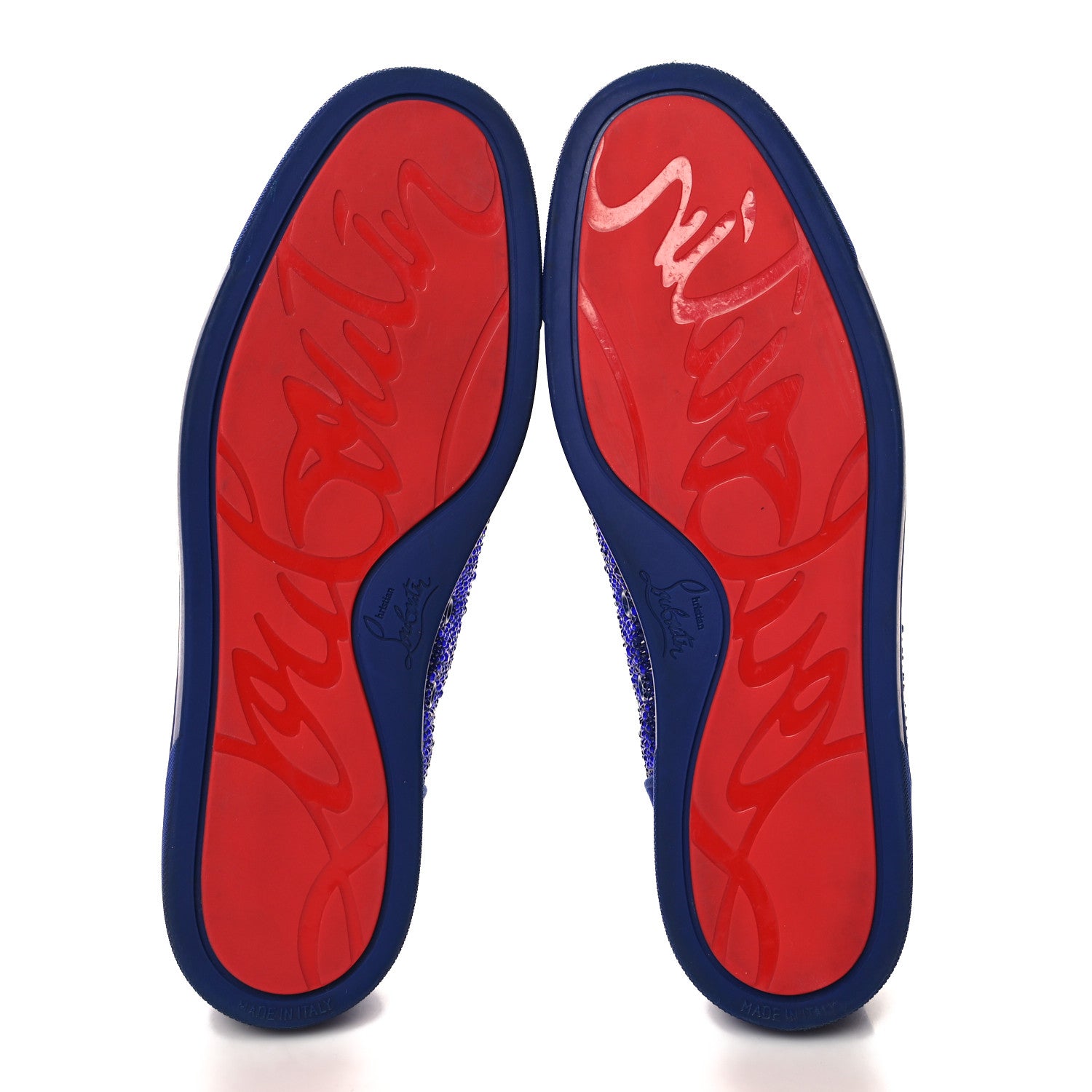 Christian Louboutin Calfskin Veau Velours Strass Mens Louis Junior Flat Sneakers 43 Blue 6 of 9
