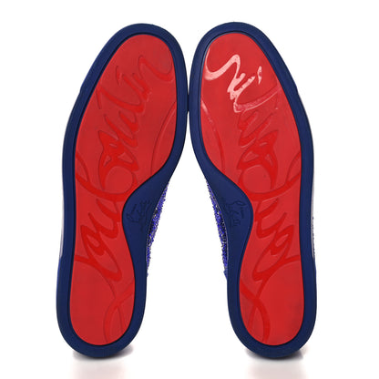 Christian Louboutin Calfskin Veau Velours Strass Mens Louis Junior Flat Sneakers 43 Blue 6 of 9