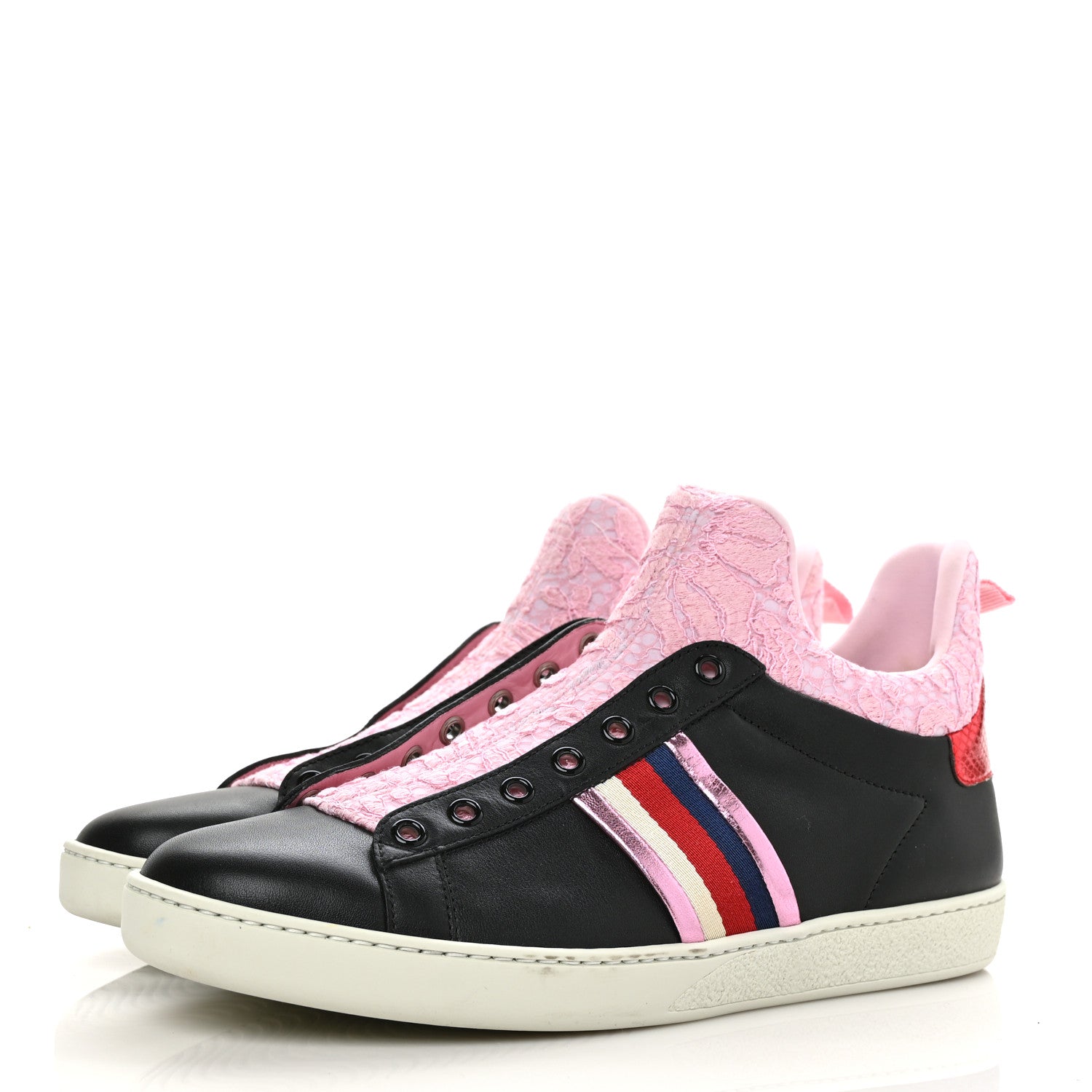 Gucci Calfskin Lace Ayers Sylvie Web Womens New Ace High Top Sneakers 39.5 Black 3 of 8