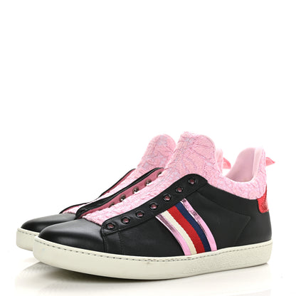 Gucci Calfskin Lace Ayers Sylvie Web Womens New Ace High Top Sneakers 39.5 Black 3 of 8