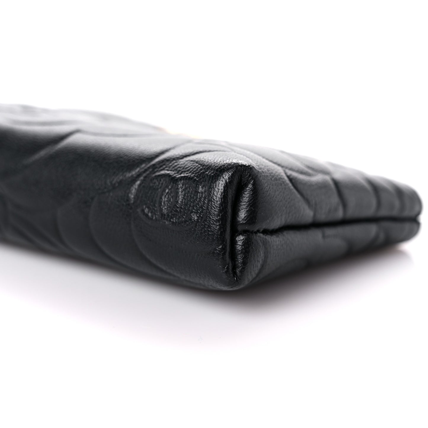 Lambskin Camellia Embossed Key Holder Case Black