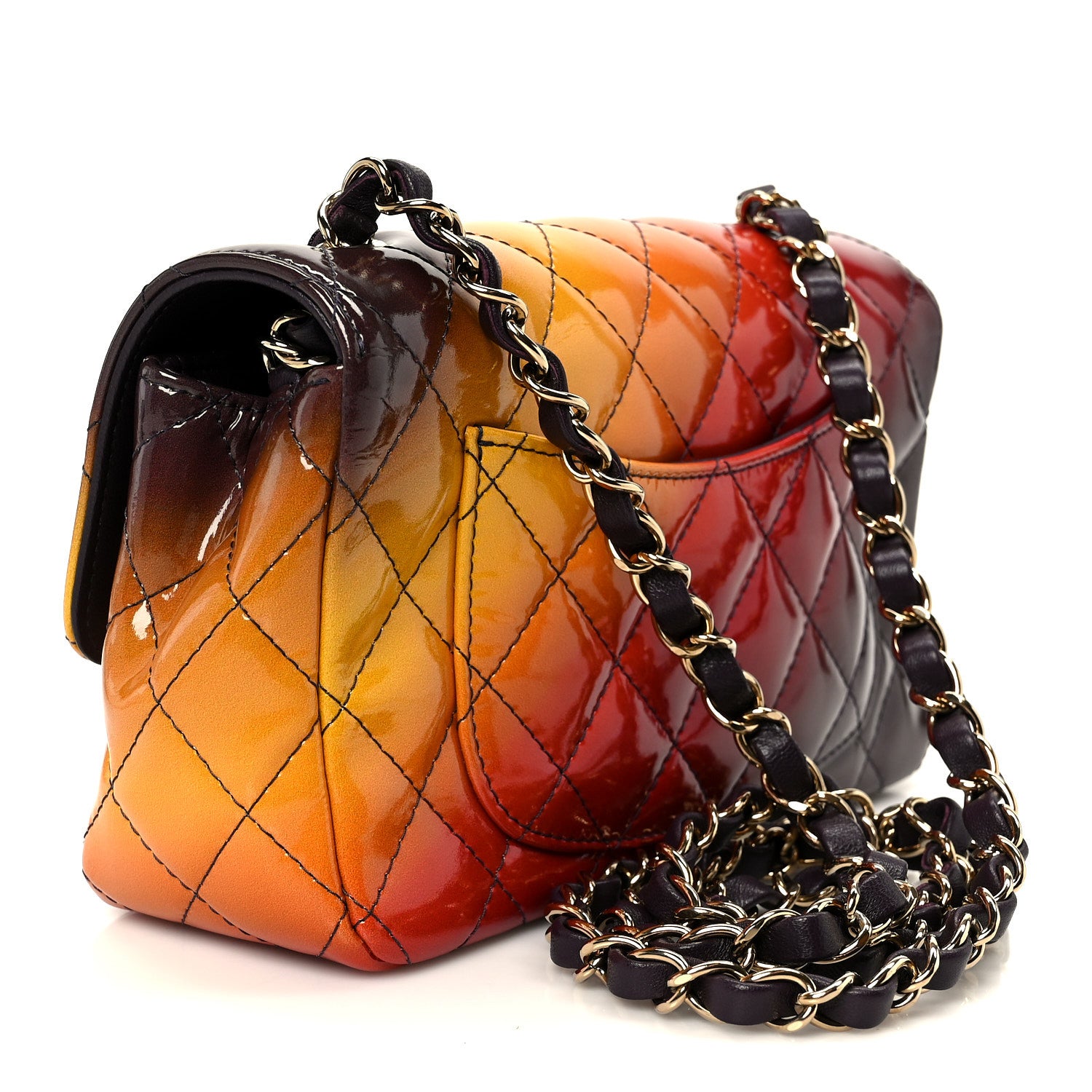 Chanel Shaded Patent Calfskin Quilted Mini Rectangular Flap Red Yellow Dark Purple 2 of 10