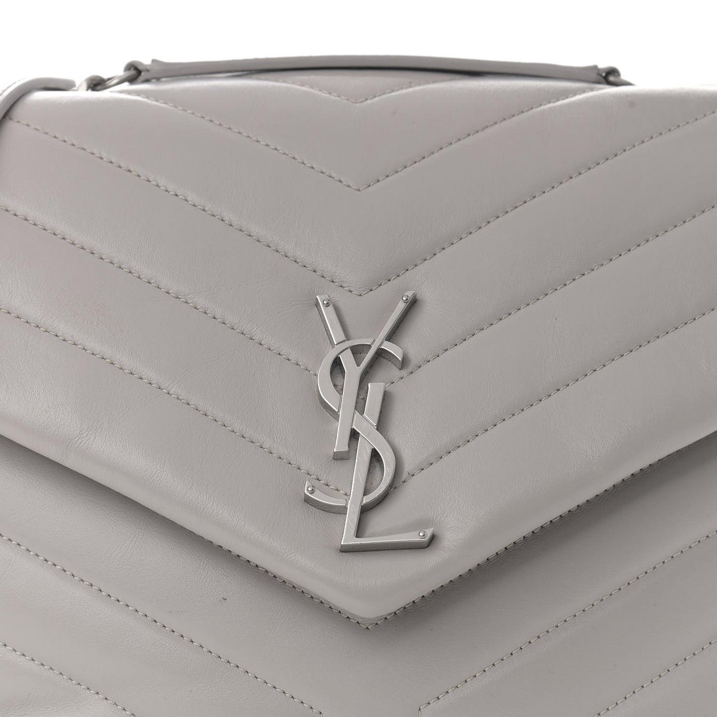Calfskin Y Quilted Monogram Medium Loulou Chain Satchel Light Gray