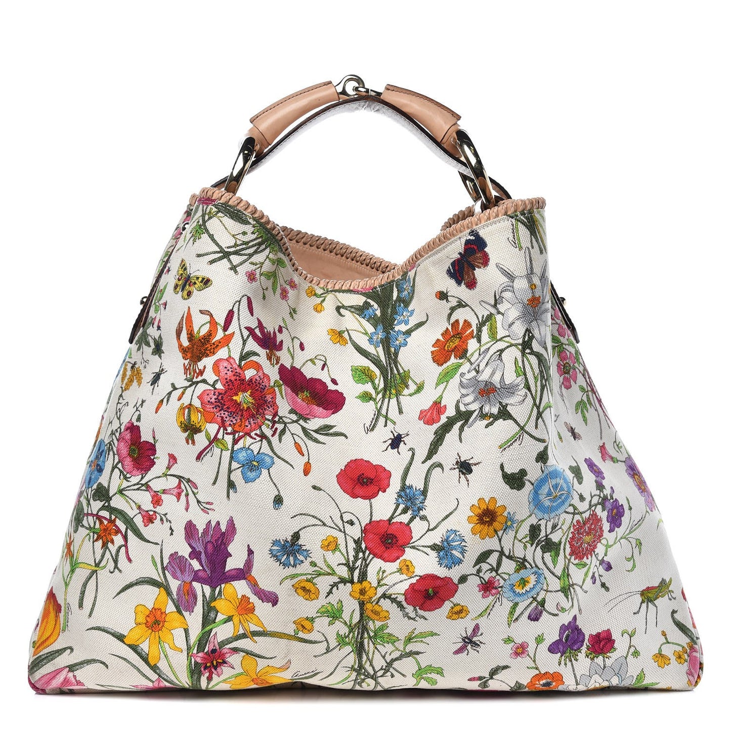 Canvas Flora Floral Large Horsebit Chain Hobo White