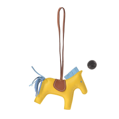 Hermes Milo Lambskin Grigri Rodeo Horse Bag Charm MM Jaune de Naples Celeste Gold 2 of 4