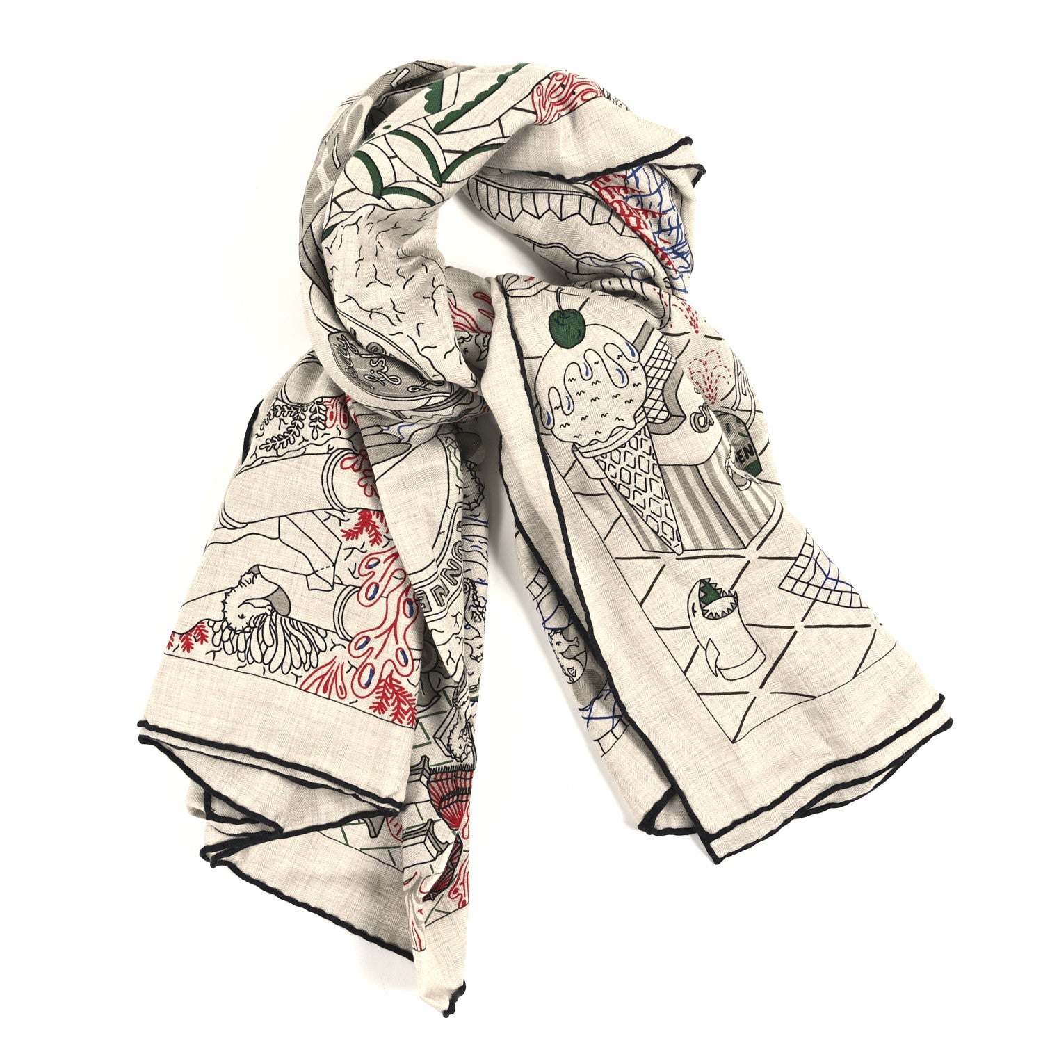 Hermes Cashmere Silk Splash Park Shawl 140 Naturel Rouge Vert 1 of 4