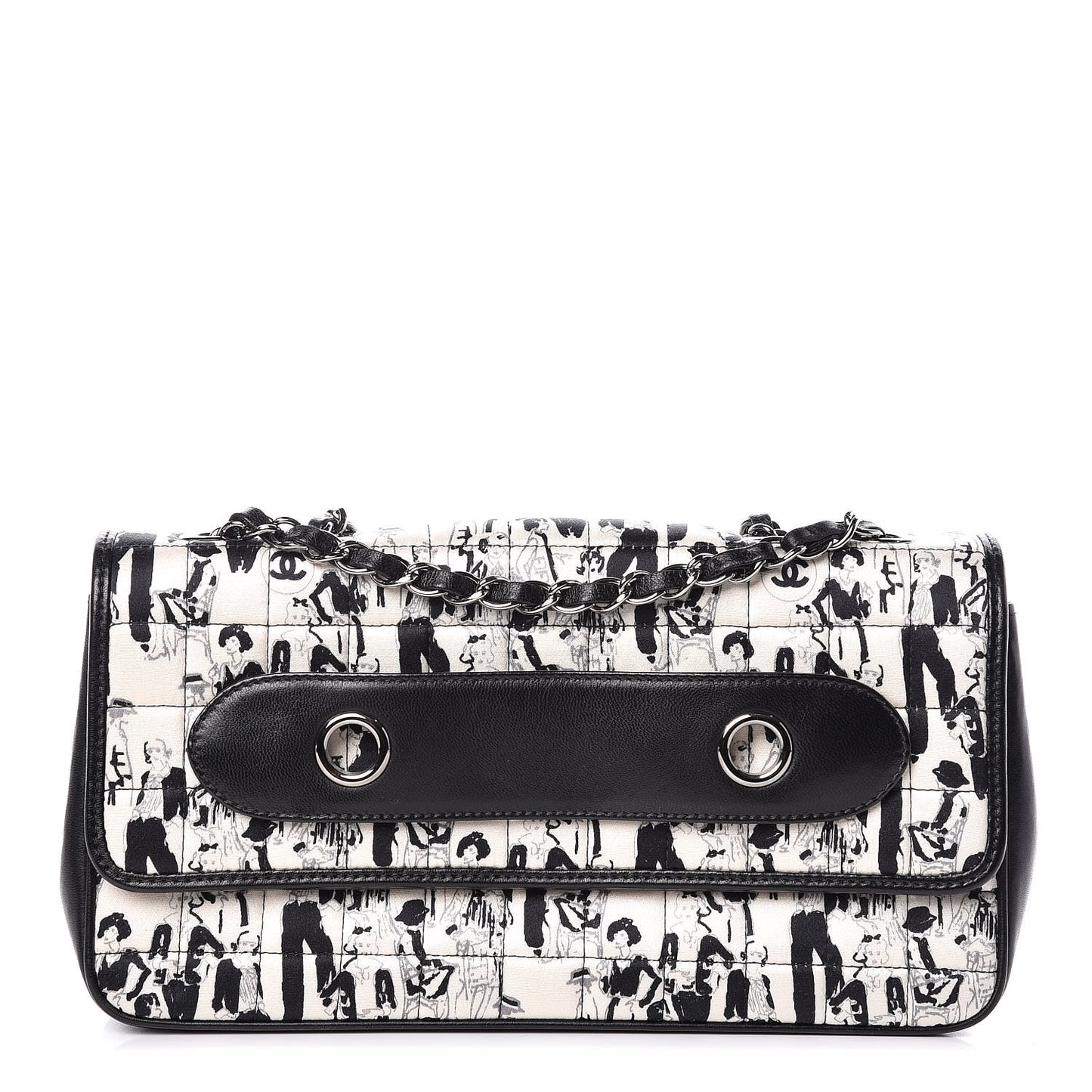 Silk Lambskin Coco Mademoiselle Scarf Flap Bag White Black