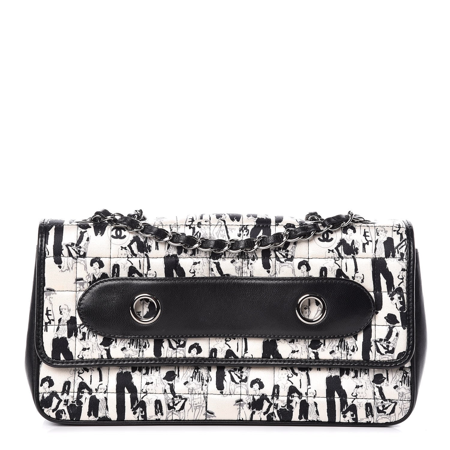 Chanel Silk Lambskin Coco Mademoiselle Scarf Flap Bag White Black 1 of 15