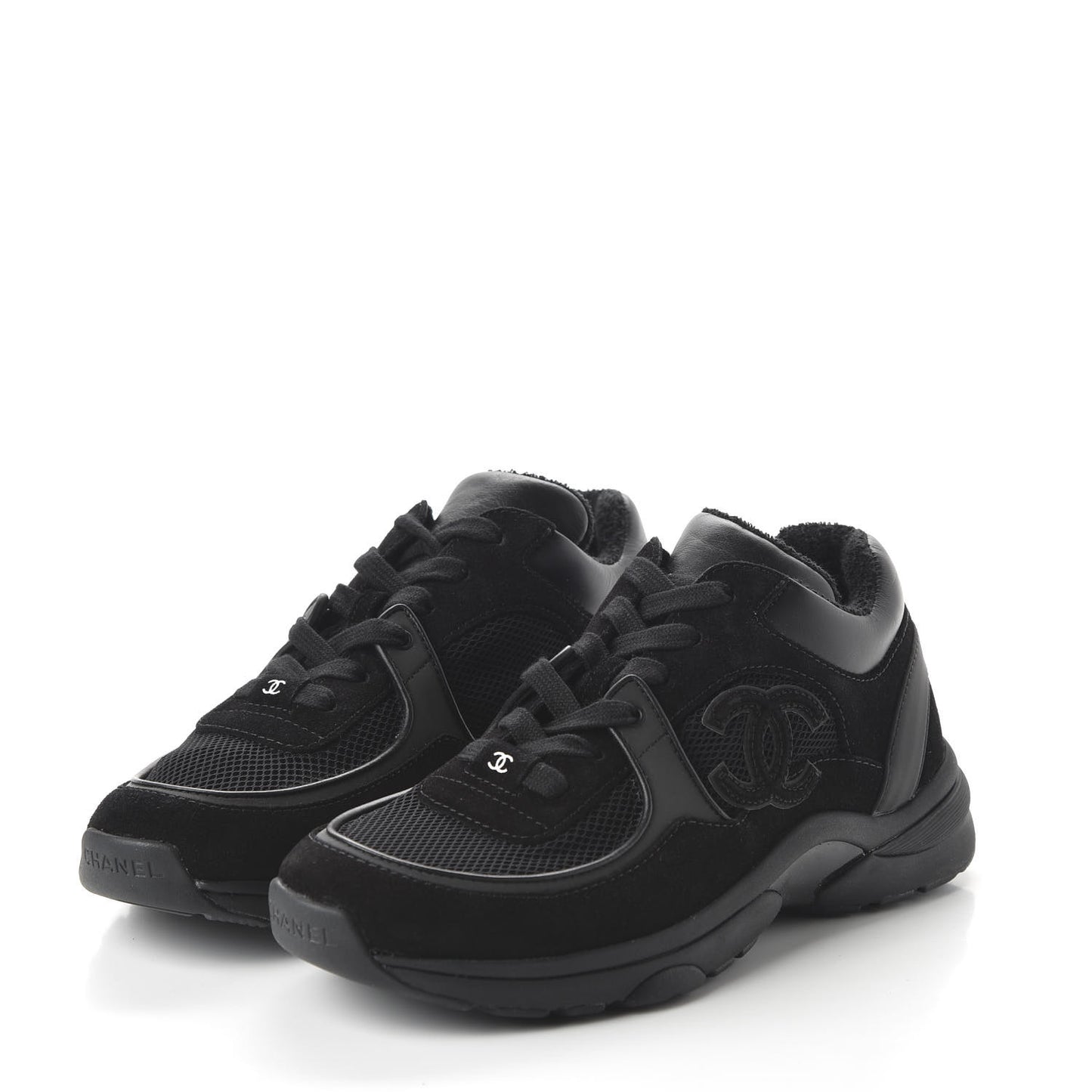 Fabric Calfskin Suede CC Womens Sneakers 37.5 Black