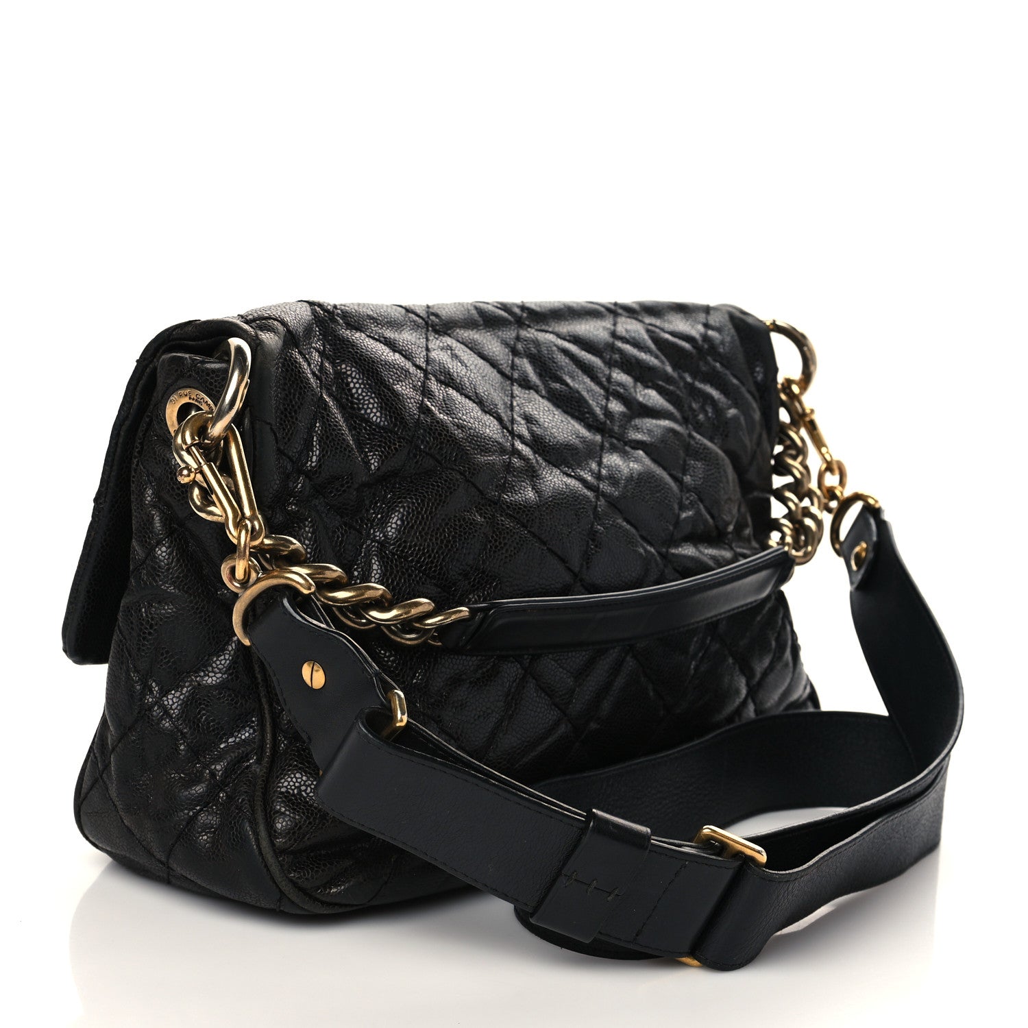 Chanel Crumpled Grained Calfskin Medium Coco Pleats Messenger Flap Black 3 of 16