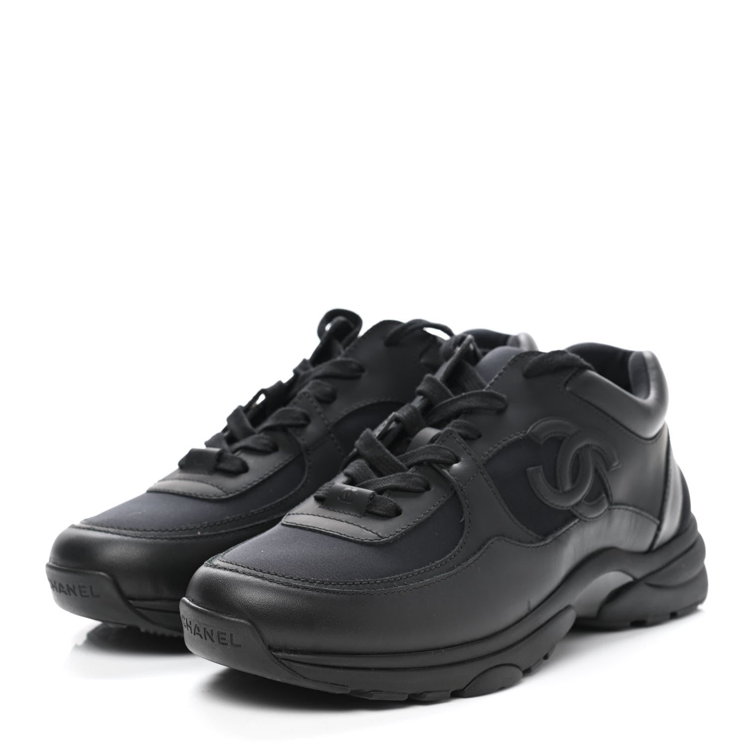 Chanel Calfskin Lambskin CC Sneakers 39 Black 3 of 9