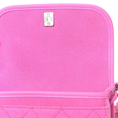 Chanel Denim Quilted Small Messenger Flap Neon Pink 11 of 18
