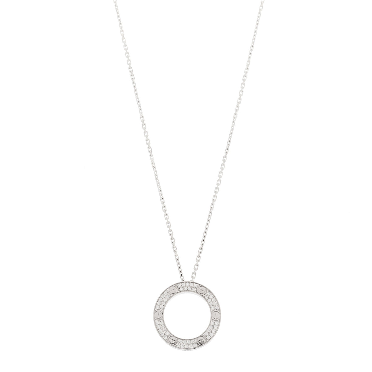 Cartier 18K White Gold Diamond Interlocking LOVE Paved Necklace 1 of 6