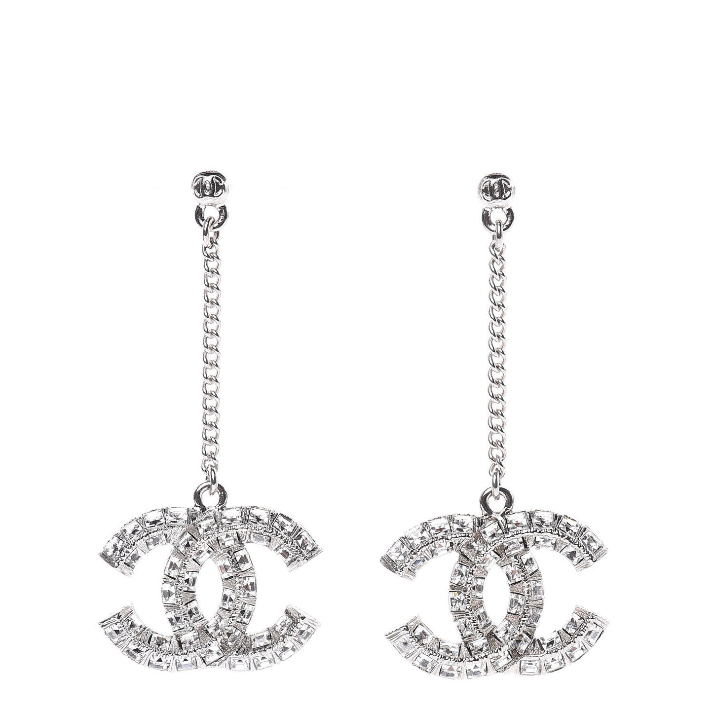 Baguette Crystal CC Drop Earrings Silver