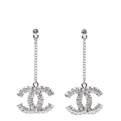 Chanel Baguette Crystal CC Drop Earrings Silver 1 of 4