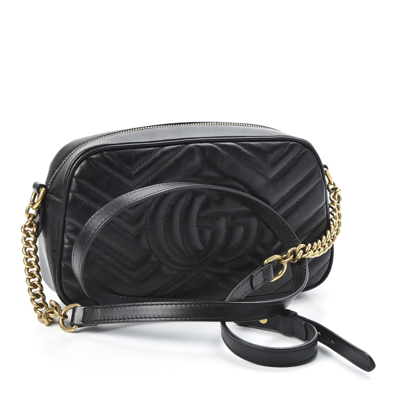 Gucci Calfskin Matelasse Small GG Marmont Chain Shoulder Bag Black 2 of 9