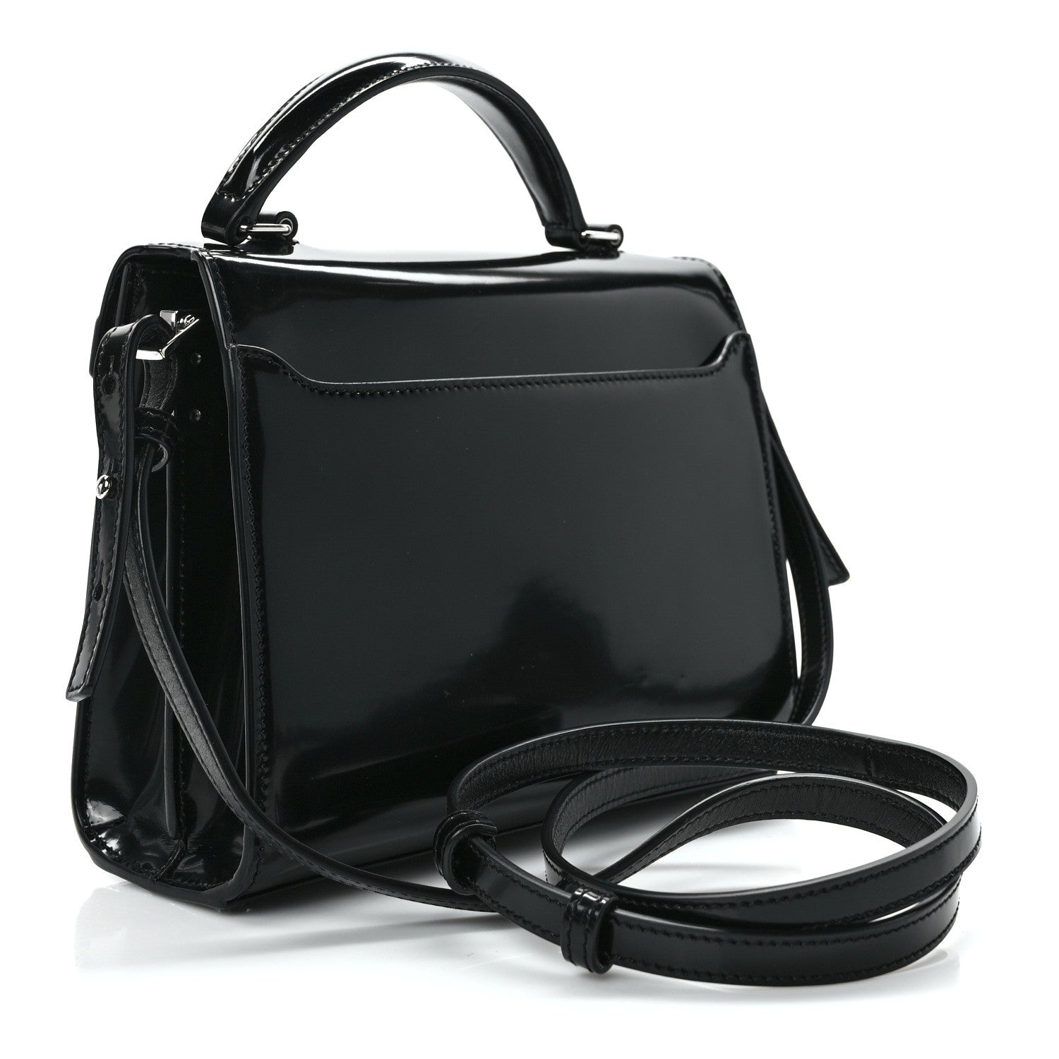 Saint Laurent Glazed Calfskin Mini Classic Monogram Cassandra Top Handle Black 3 of 14