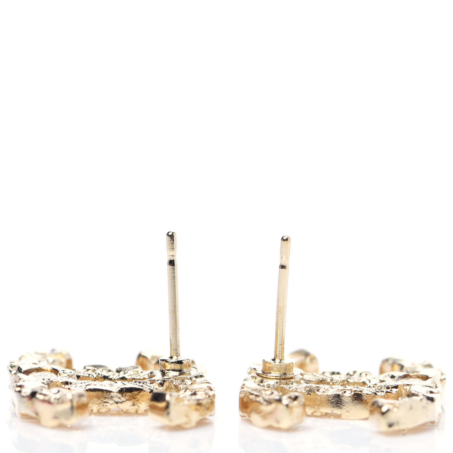 Metal Textured CC Earrings Gold
