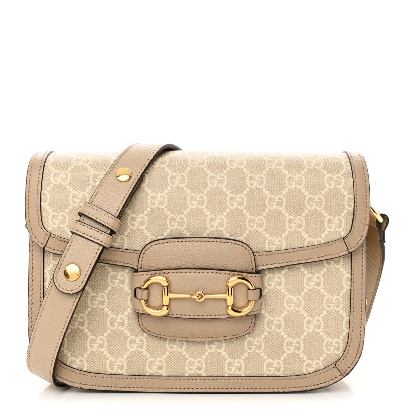 GG Supreme Monogram Textured Dollar Calfskin Horsebit 1955 Shoulder Bag Beige Mystic White Oatmeal