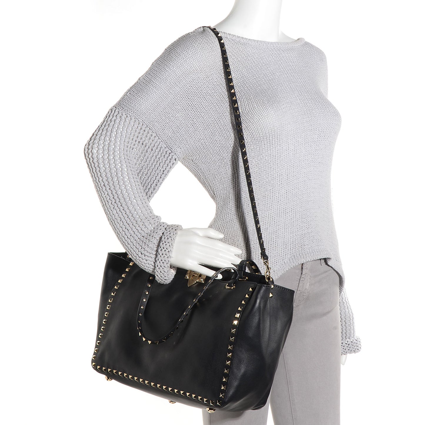 Vitello Medium Rockstud Tote Black