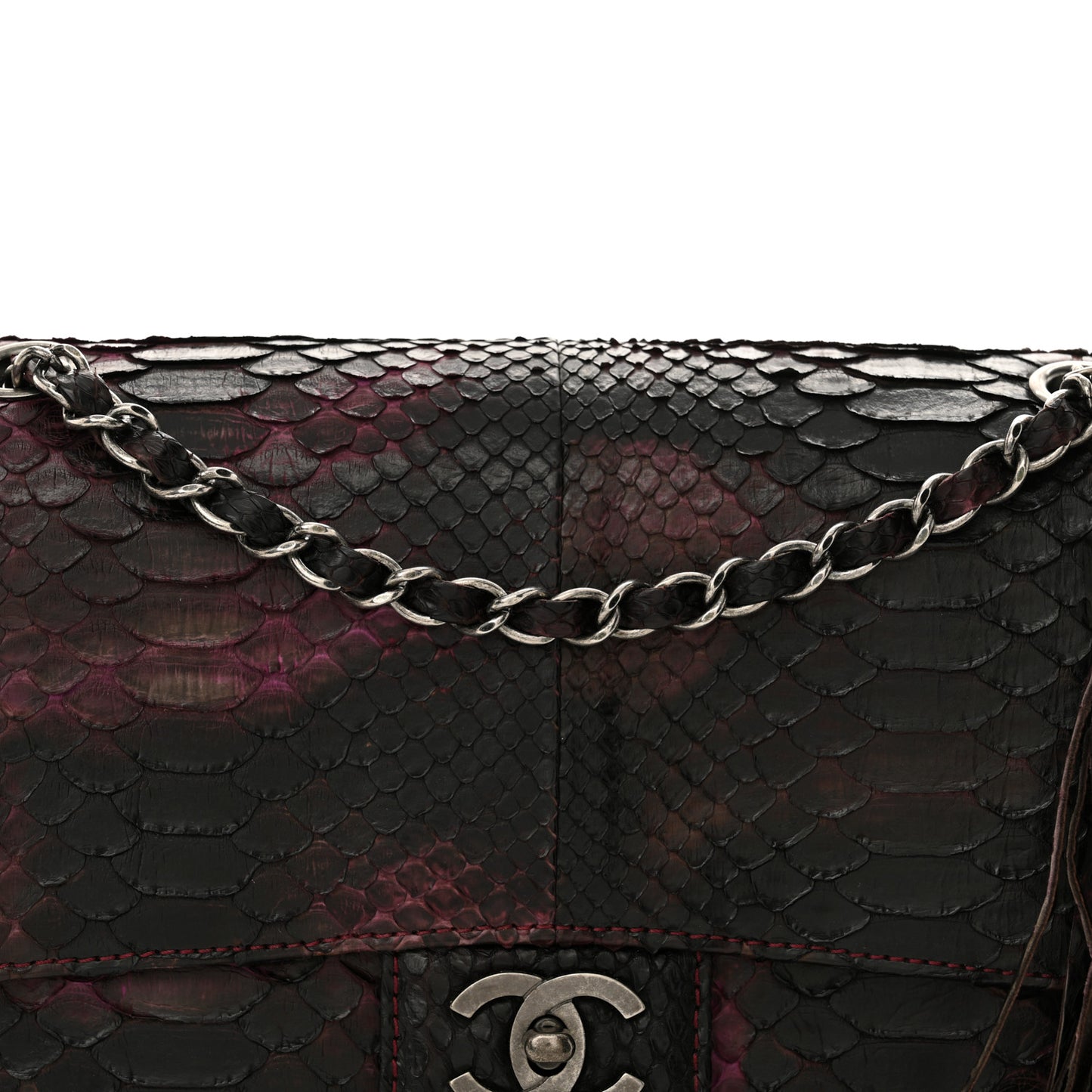 Snakeskin Soho Tassel Medium Flap Dark Pink Black