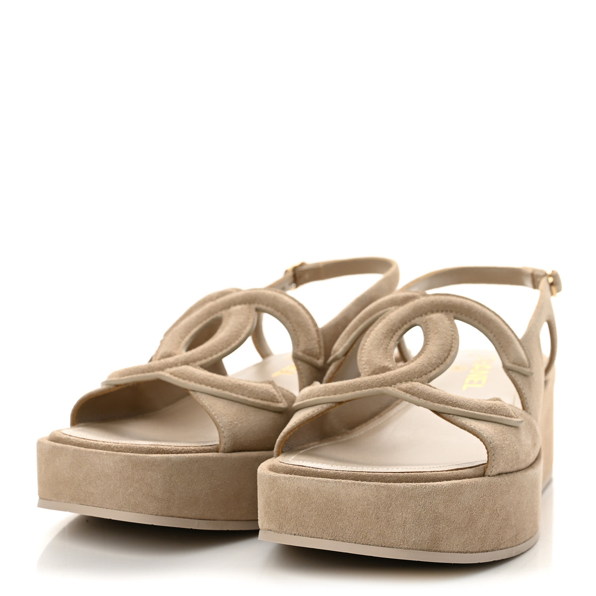 Suede Calfskin Platform CC Sandals 37.5 Dark Beige