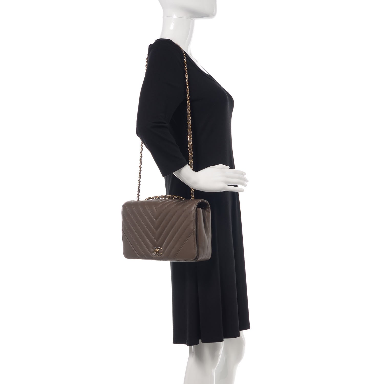 Chanel Calfskin Chevron Quilted Medium Statement Flap Khaki 2 of 11