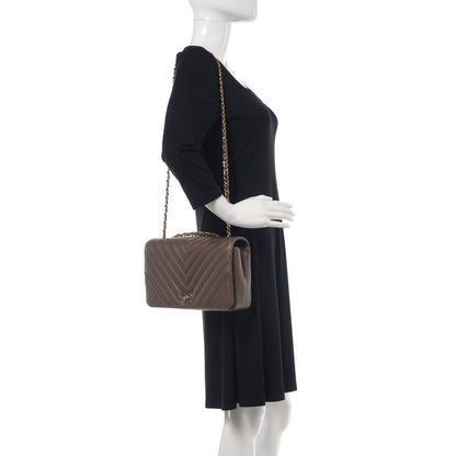 Chanel Calfskin Chevron Quilted Medium Statement Flap Khaki 2 of 11