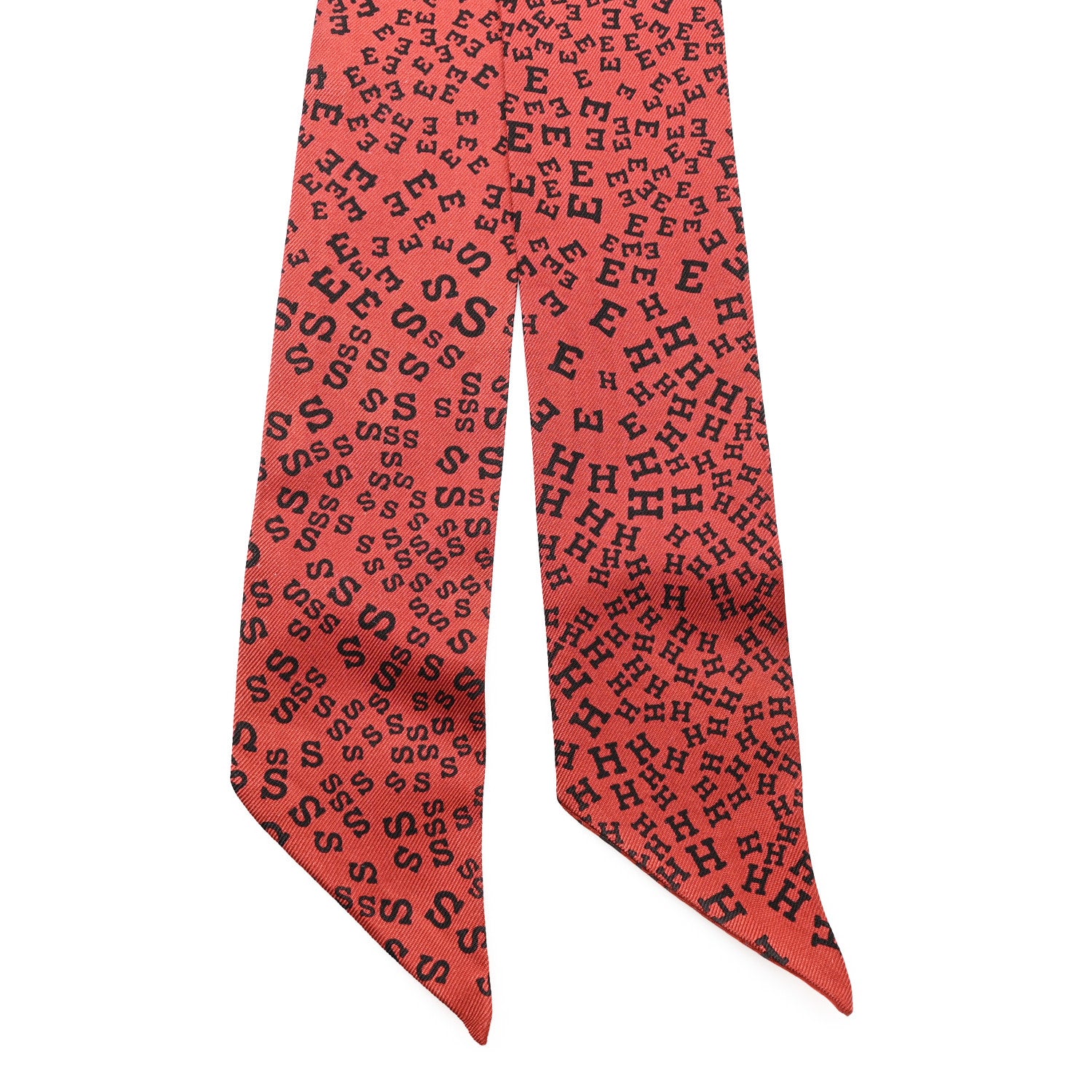 Hermes Silk Scattered Letters Twilly Rouge Black 2 of 3