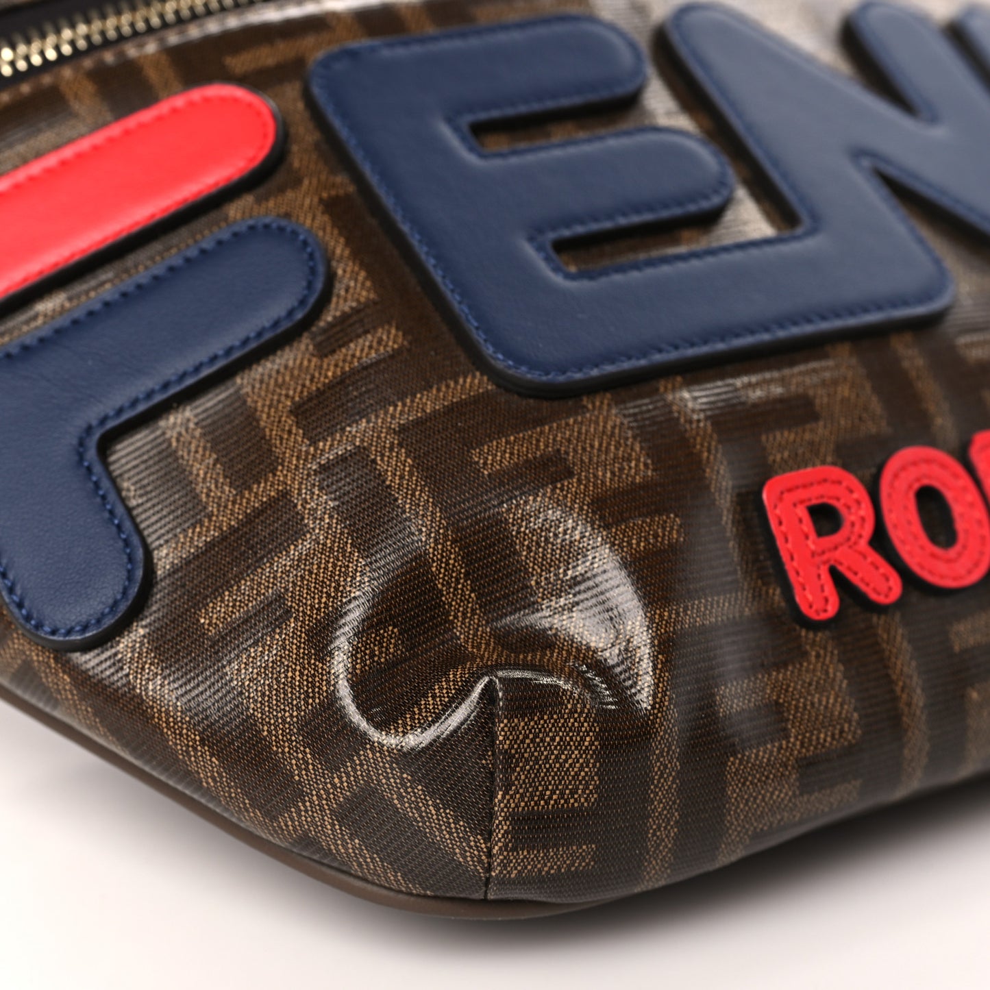 X FILA Glazed Fabric Vitello Century FF 1974 Mania Belt Bag Mogano Panna Blueberry