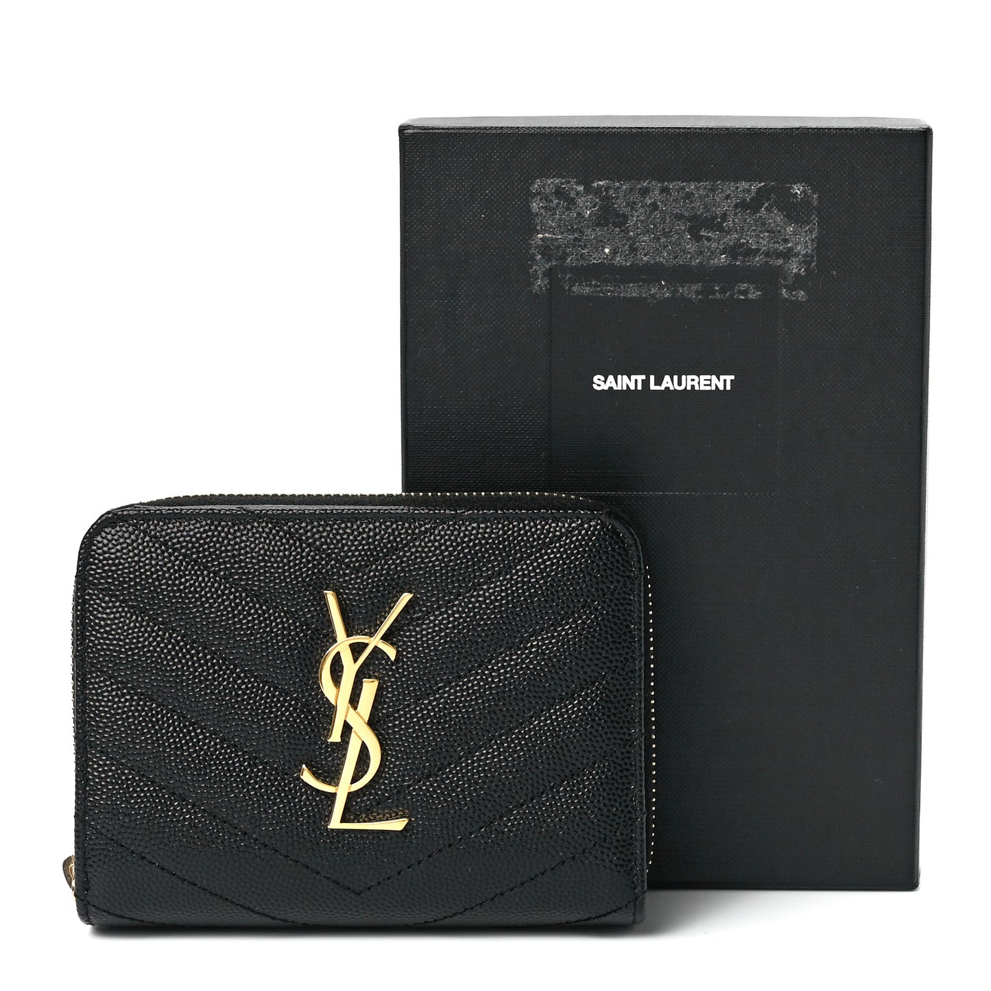 Grain De Poudre Matelasse Chevron Monogram Compact Zip Around Wallet Black