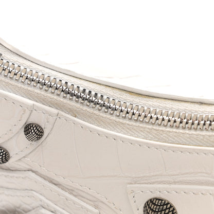Balenciaga Extra Supple Calfskin Crocodile Embossed Le Cagole Shoulder Bag XS White 11 of 14