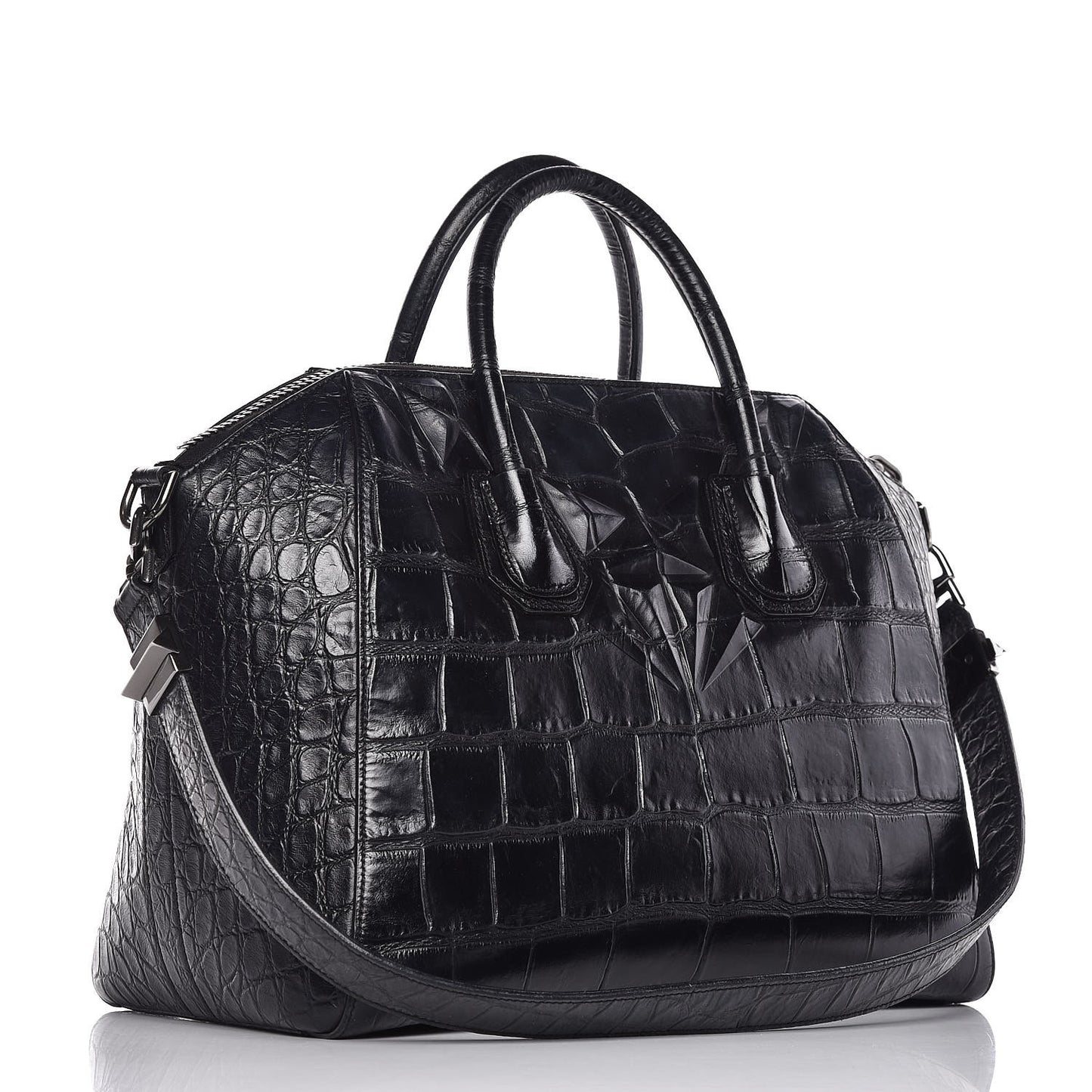 Calfskin Crocodile Embossed Medium Antigona Black