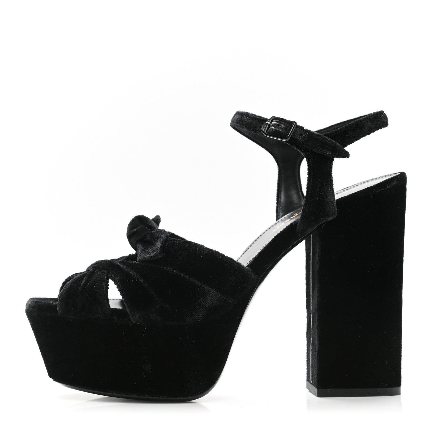 Saint Laurent Crushed Velvet Farrah Platform Sandals 36.5 Black 1 of 9