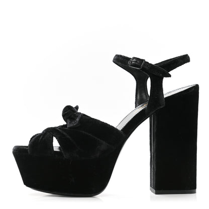 Saint Laurent Crushed Velvet Farrah Platform Sandals 36.5 Black 1 of 9