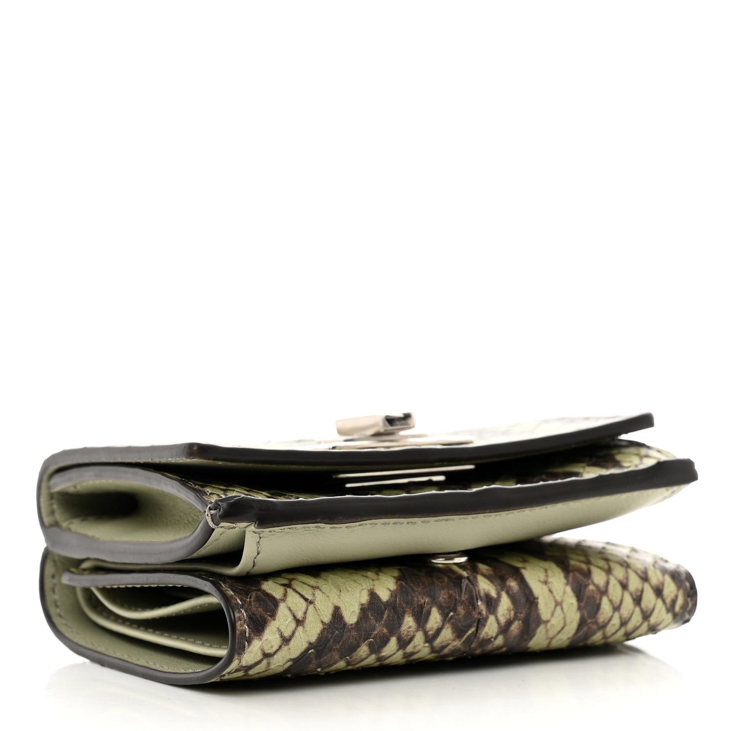 Elaphe Vitello Grace Python Print Micro Trifold Wallet Green Tea
