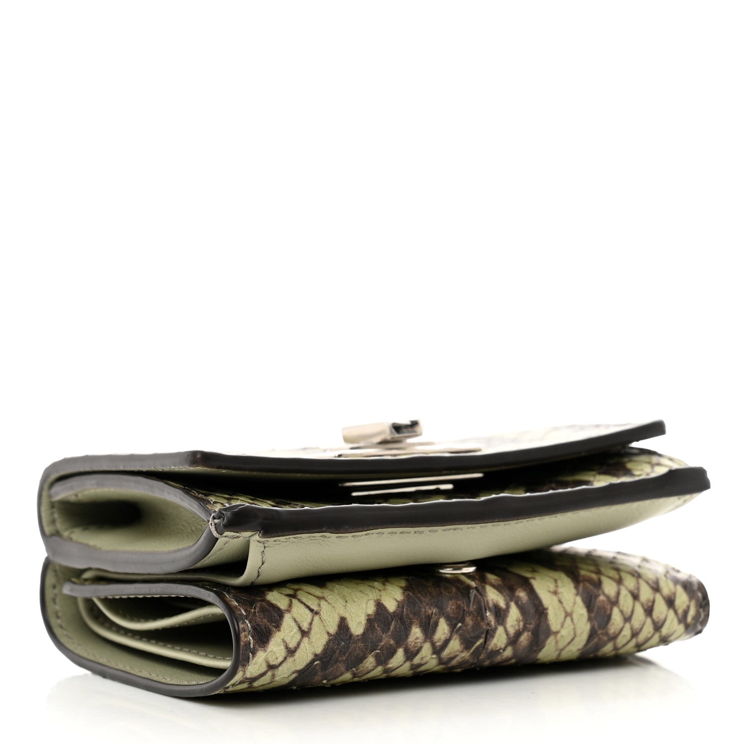Fendi Elaphe Vitello Grace Python Print Micro Trifold Wallet Green Tea 4 of 7