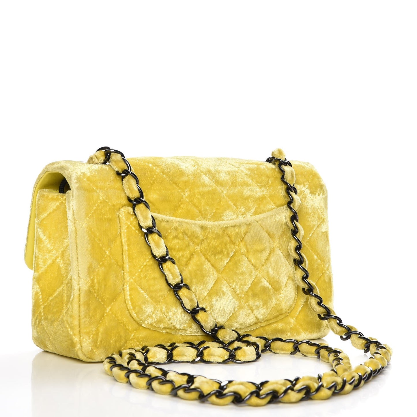 Velvet Quilted Mini Rectangular Flap Yellow