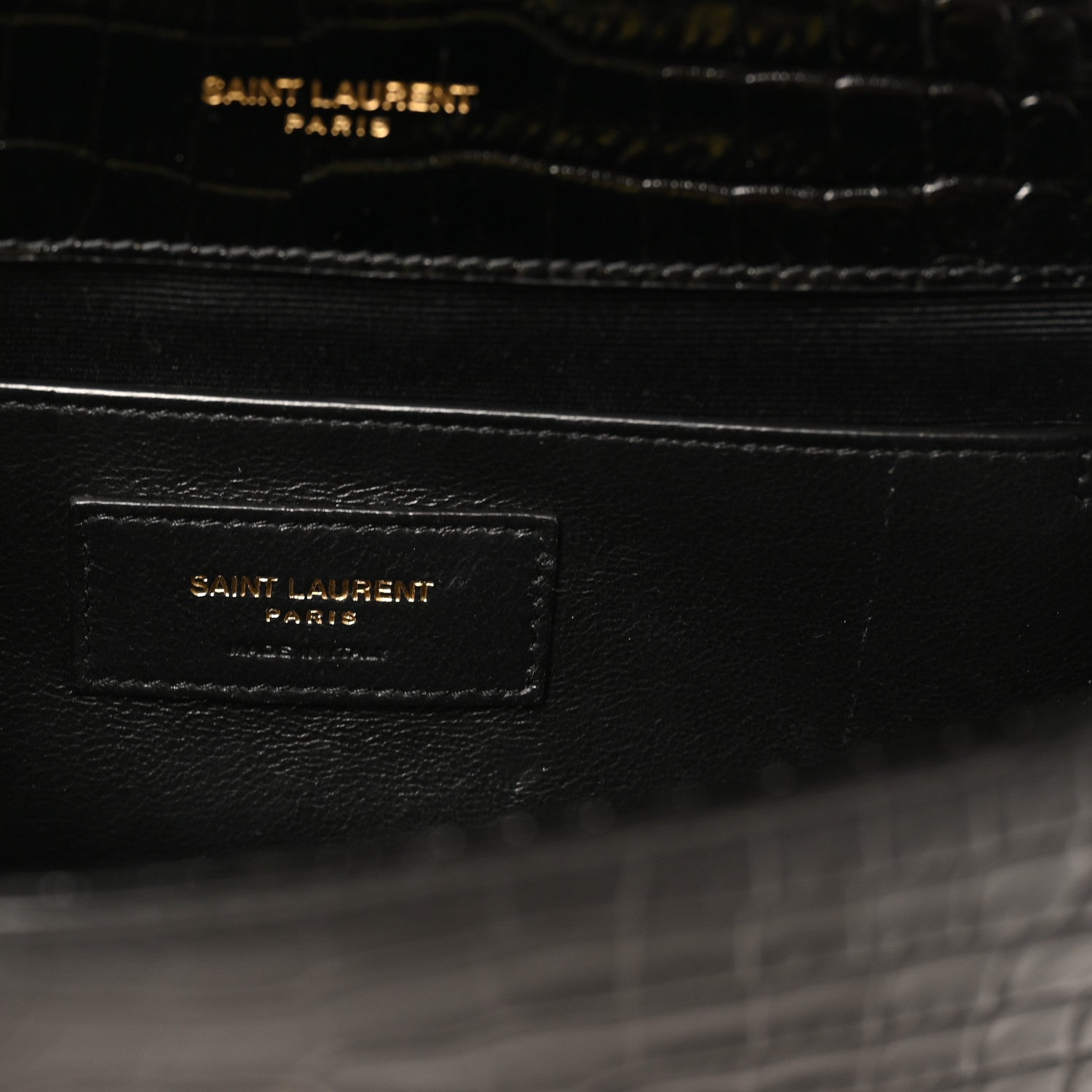 Saint Laurent Calfskin Crocodile Embossed Small Classic Monogram Kate Tassel Satchel Black 6 of 10