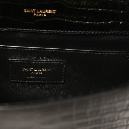 Saint Laurent Calfskin Crocodile Embossed Small Classic Monogram Kate Tassel Satchel Black 6 of 10