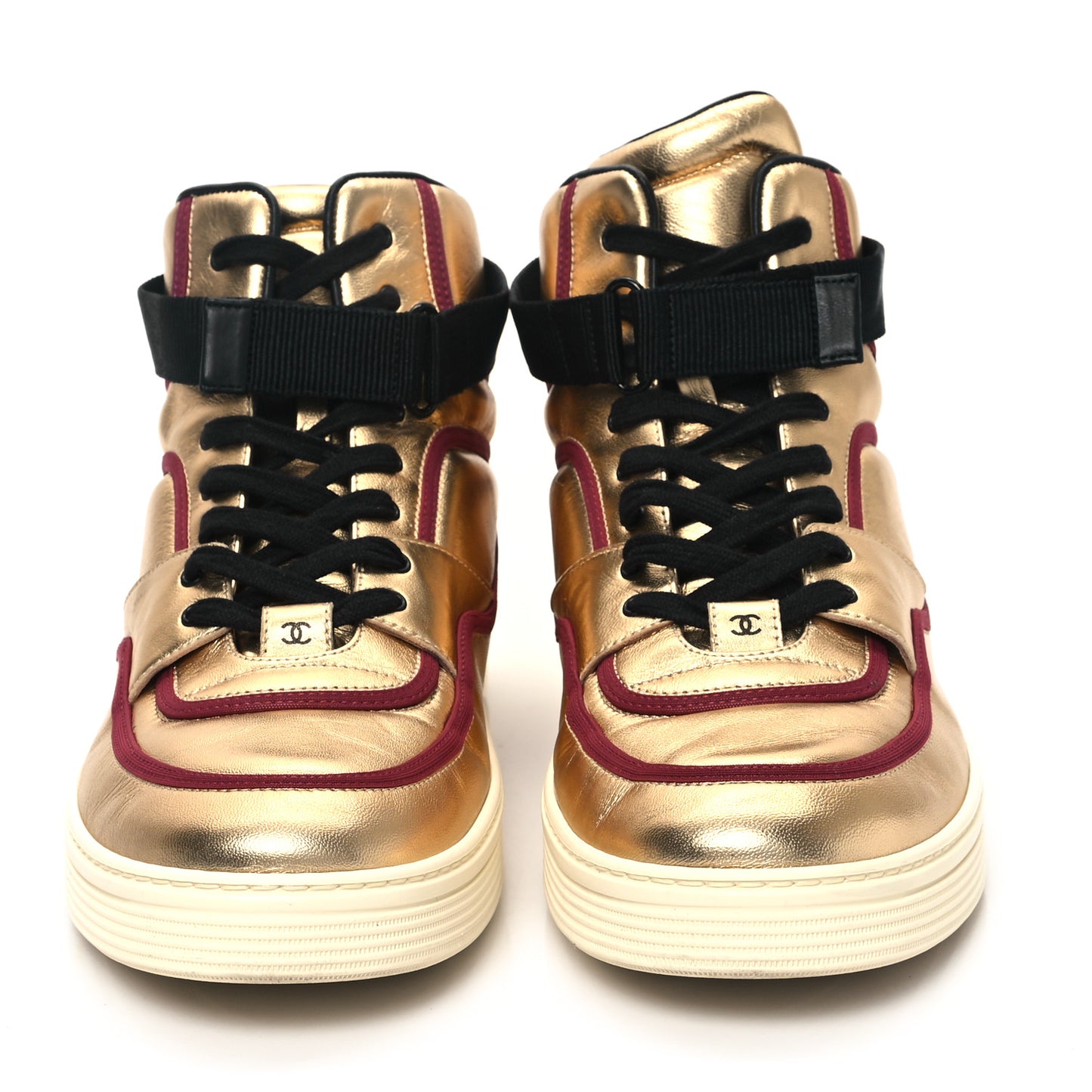 Metallic Satin Lambskin Mens Logo High Top Sneakers 46 Gold Burgundy