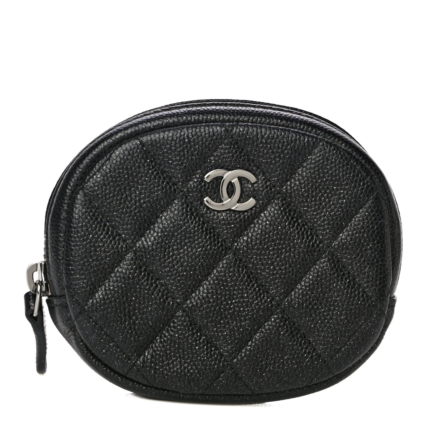 Iridescent Caviar Quilted Zip Around Classic Coin Purse Black