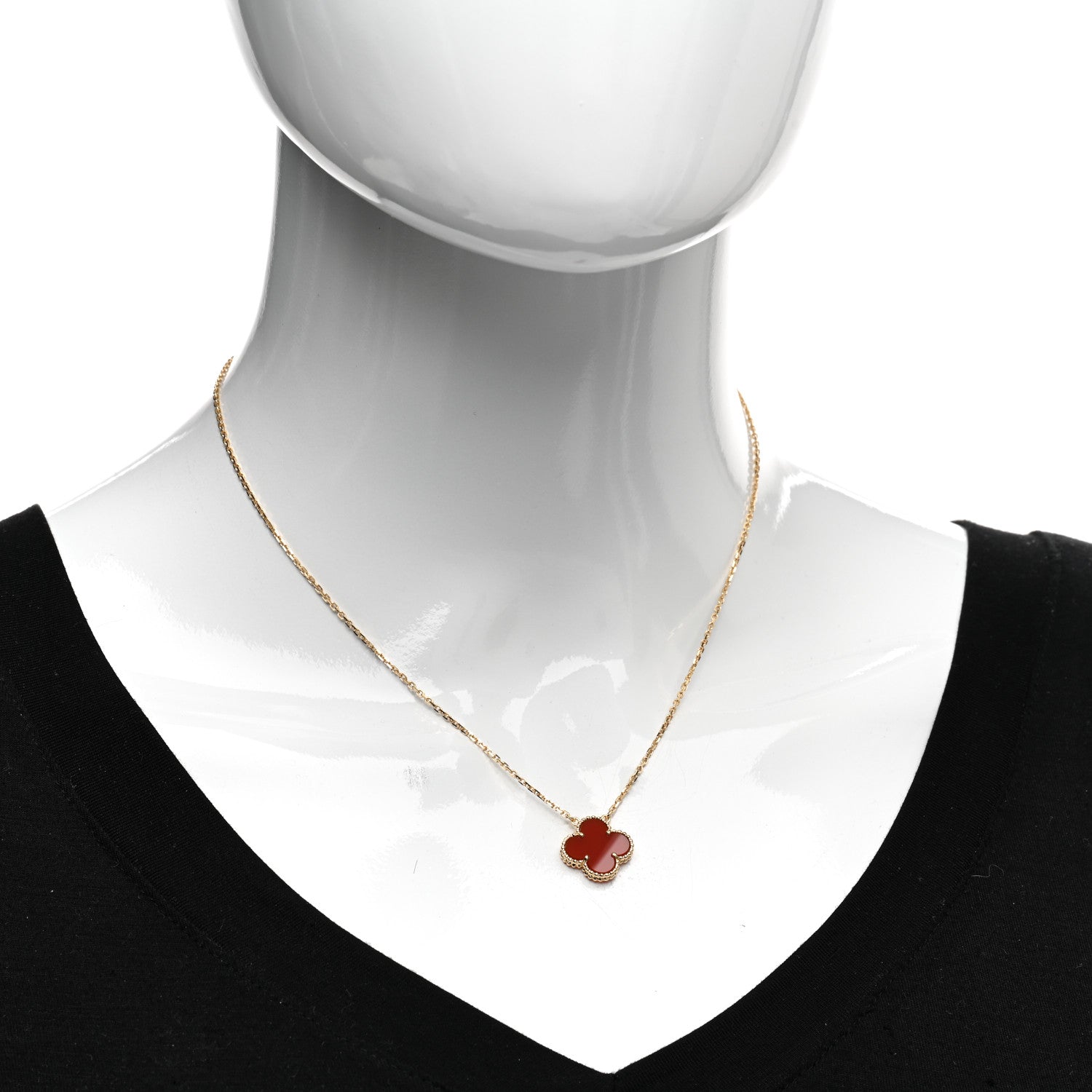 Van Cleef & Arpels 18K Yellow Gold Carnelian Vintage Alhambra Pendant Necklace 2 of 5