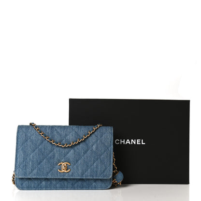 Chanel Denim Quilted CC Pearl Crush Wallet On Chain WOC Blue 13 of 13