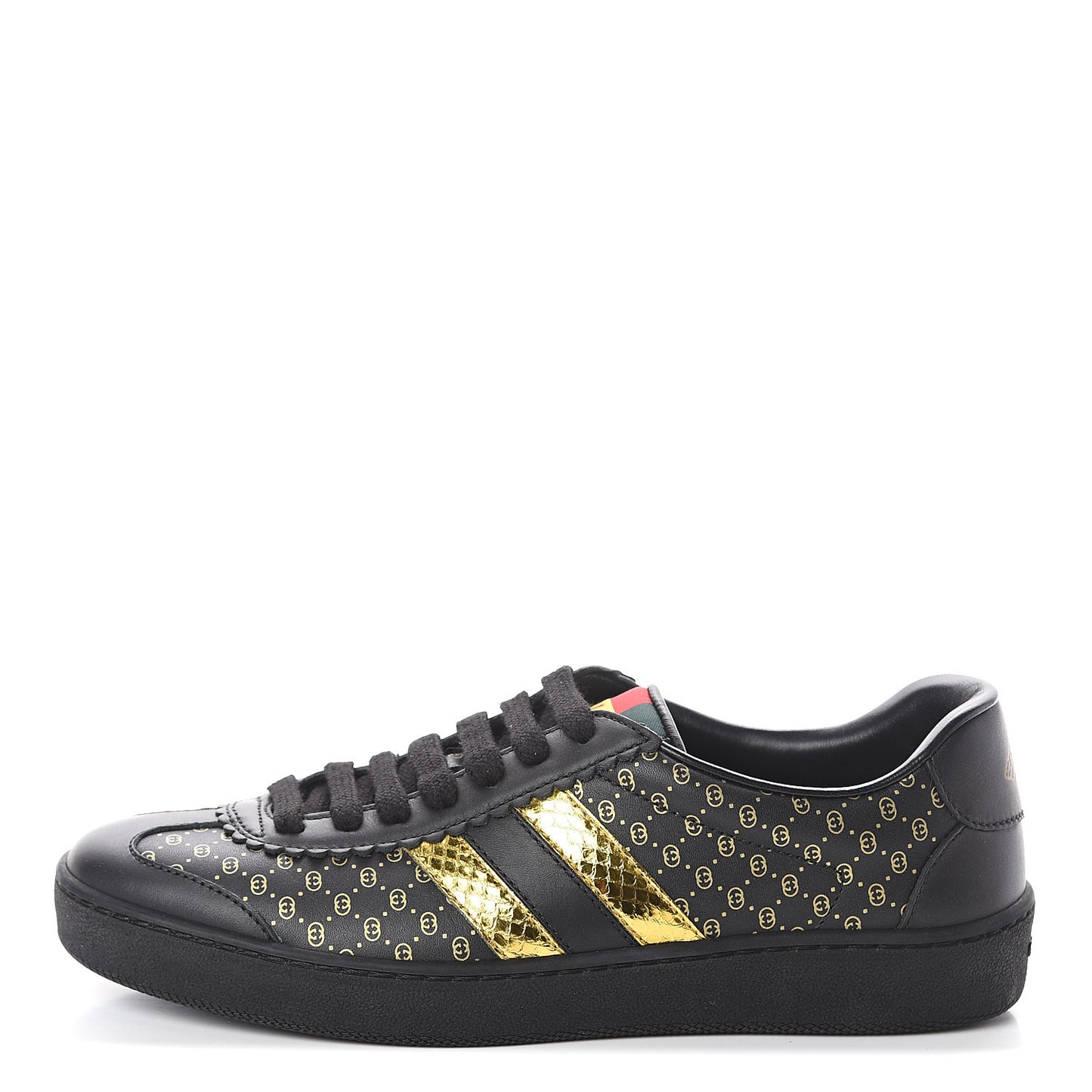 X DAPPER DAN Calfskin Laminated Ayers GG Micro Monogram Womens G74 Sneakers 35.5 Black Gold