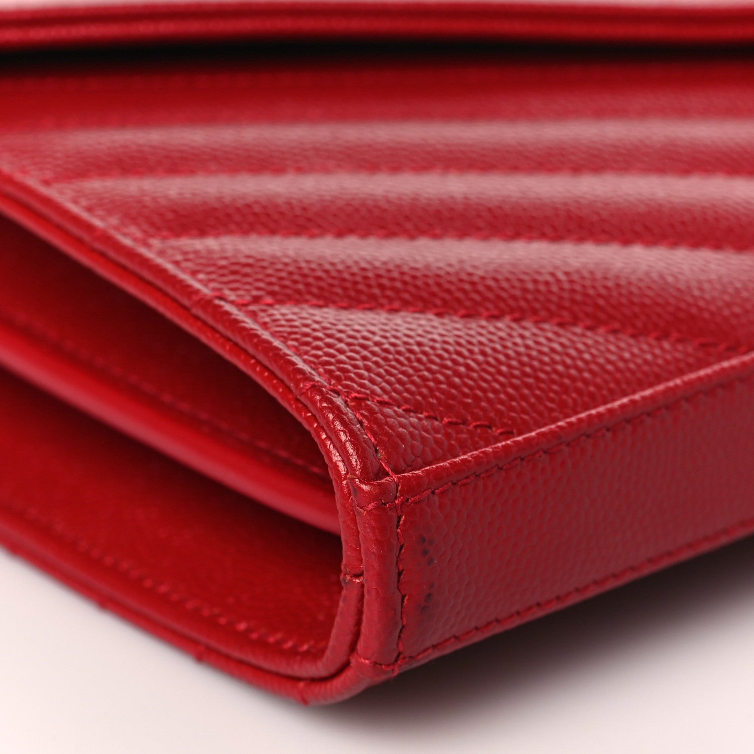 Saint Laurent Grain De Poudre Matelasse Chevron Monogram Chain Wallet Red 8 of 10