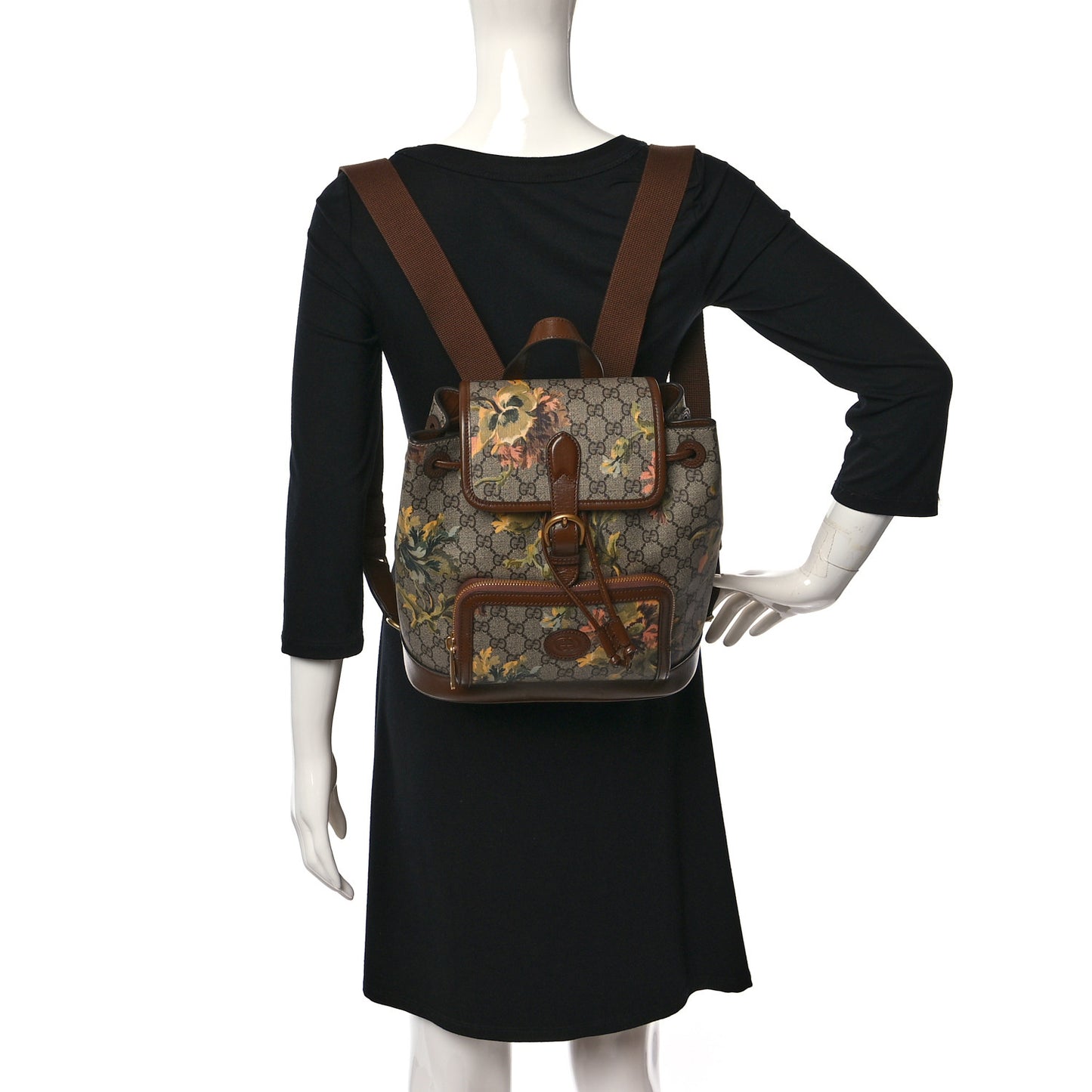 GG Supreme Monogram Azalea Calfskin Dusty Carnation Retro Interlocking G Buckle Backpack Beige Ebony Multicolor Brown Sugar